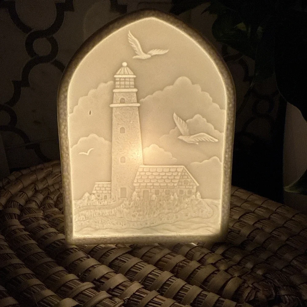 Lighthouse Ceramic Lamp Night Light 3D Image Mid Century Modern